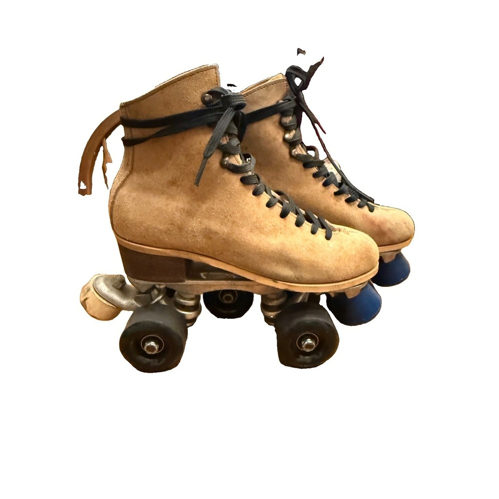 VTG Riedell 130 Sure Grip Jogger Roller Skates M6W7 Tan Suede New Outdoor Wheels